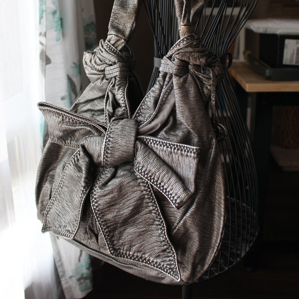 RED (Brand)Faux Leather Metallic Gray Shoulder Bag